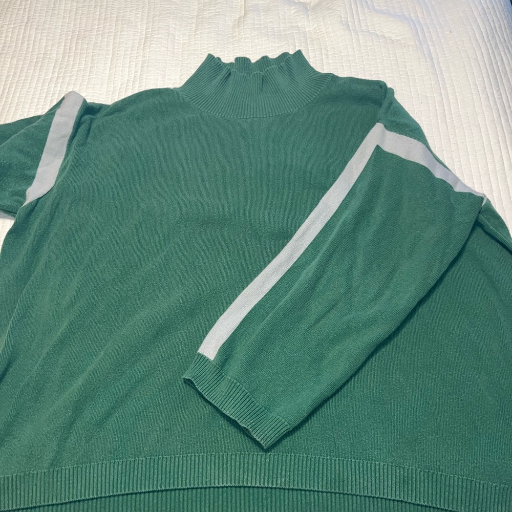 La Ligne Green Turtleneck Sweater with White Stripes